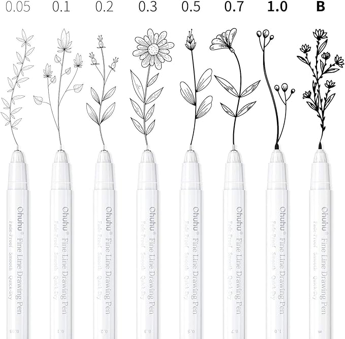 Ohuhu Fineliner Pens Micro Drawing Pens: 8-size Tips (Ultra-fine, Fine & Brush) Waterproof Pigment Black Ink for Illustration Drawing Journaling Sketching for Artist Beginners