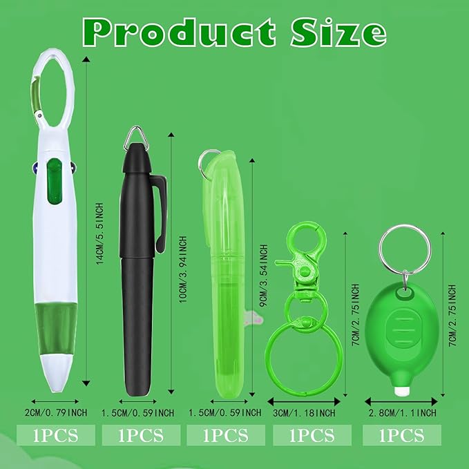 Nurse Pen Set, Badge Reel Pen Include Highlighter, Permanent Marker, LED Keychain Flashlight, Ballpoint Pen, and Nursing Keychain Clip (Green)