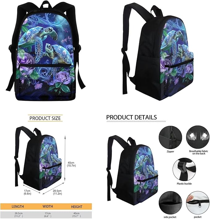 Kids School Backpack Set for Girls 4-7 10-12 Kids School Bag Sea Turtle Bookbag Teen Schoolbag with Matching Lunch Bag Pencil Pouch Water Bottle Sleeve Elementary Preschool Kindergarten