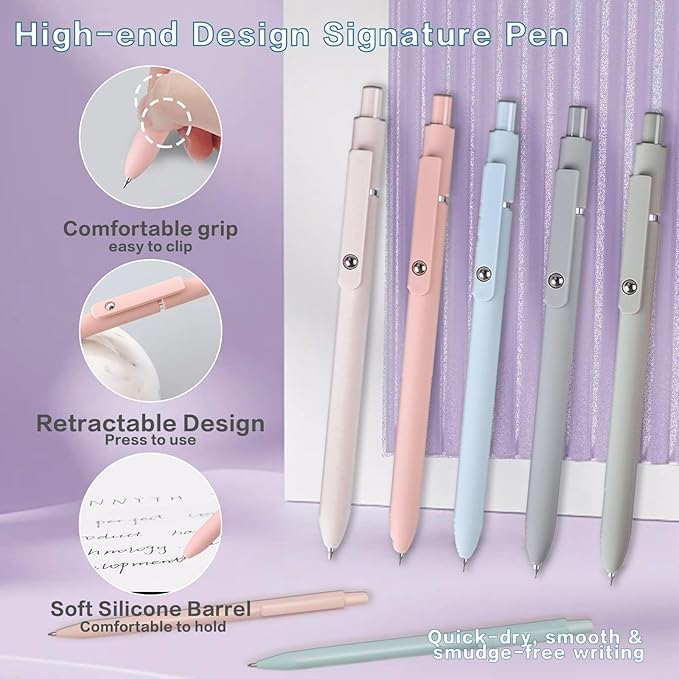 41 PCS Aesthetic School Supplies with Cute Pen Case, 5 Black Ink Gel Pens, 12 Pastel Highlighters, 6 Mechanical Pencils Set 0.5 & 0.7 mm for School Supplies Essentials (Purple)