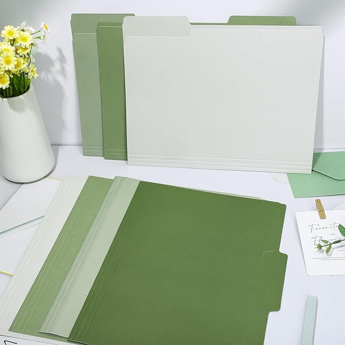 Whaline 24 Pack Sage Green File Folders Letter Size 1/3 Cut Tab Gradient Green File Pockets 8.9 x 11.6 Inch 4 Colors Paper Folders for Documents Business Office School Classroom Home Supplies