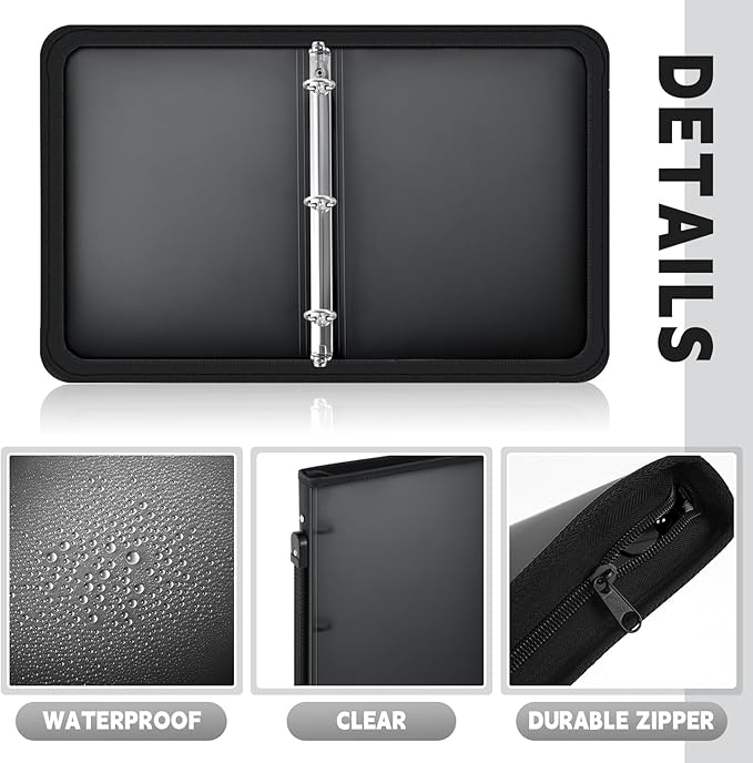 Teling 2 Pcs Plastic Zipper Binders with 3 Ring Zipper Binder, Refillable File Organizer Planner for Projects, Assignments, Memos, School Work (1 Inch,Black)