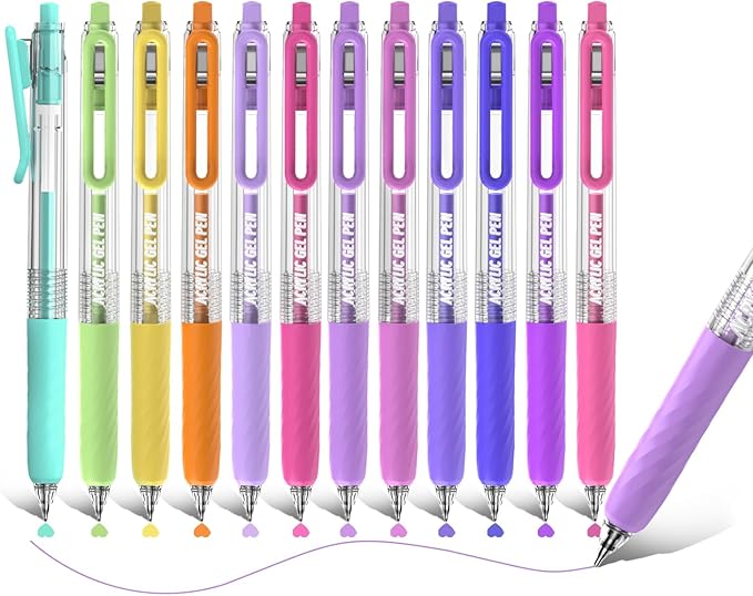 Acrylic Colored Pens Set, 12 Colors Retractable Gel Ink Pens, 0.7mm Fine Point Colorful Pen for Black Paper, Rock, Glass, Fabric and Art Crafts Supplies, Color Pen for Journaling Note Taking
