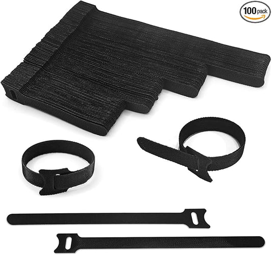 100pcs Reusable Cable Ties - Hook and Loop Cable Straps for Wire Management - Adjustable Cord Organizer & Wire Ties for Electronics, Home, Office & Desk - 4 Sizes (8/6/5/4 Inch)