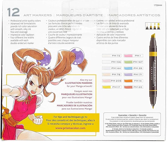 Prismacolor Premier Double-Ended Art Markers Fine And Chisel Tip Manga Colors Adult Coloring 12 Pack