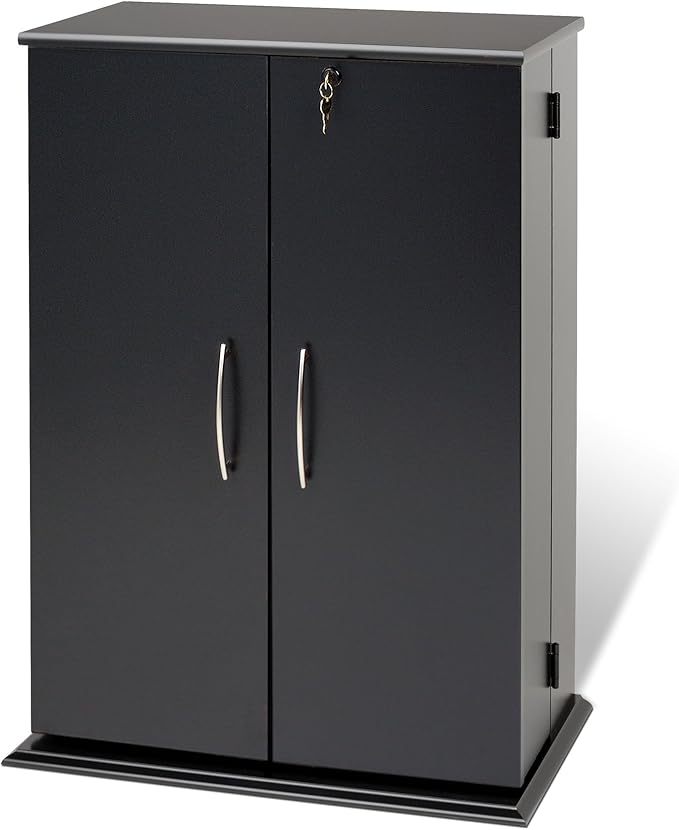 Prepac 33" H Locking Cabinet with 7 Adjustable & 4 Fixed Shelves, Black Storage Cabinet, Display and DVD Storage 14.5" D x 24" W x 33.25" H