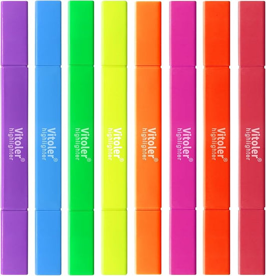 Vitoler Highlighters,8pcs Assorted Colors Highlighters,Chisel & Fine Tips Highlighter Set for Office Supplies