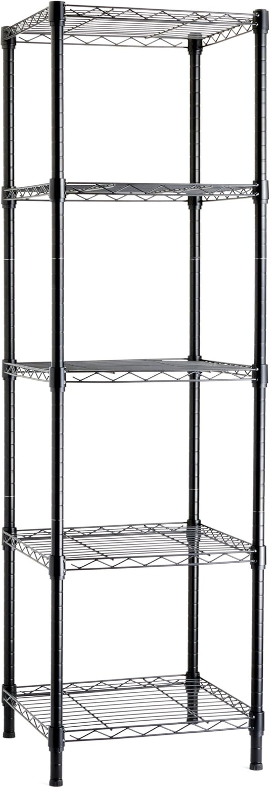 Amazon Basics 5-Shelf Tower Adjustable Storage Shelving Unit for Garage, Rust-Resistant Steel, 150 lbs Per Shelf, 16" W x 16" D x 54" H, Black