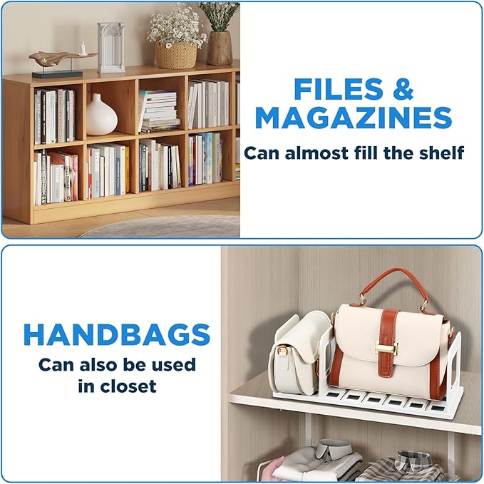 2 pcs Adjustable Vertical File Sorter Sturdy Plastic Expandable Upright File Holder for Notebook Magazine Desktop Organizer Bookshelf Divider Office Home School, Assemble Easily Endlessly, White