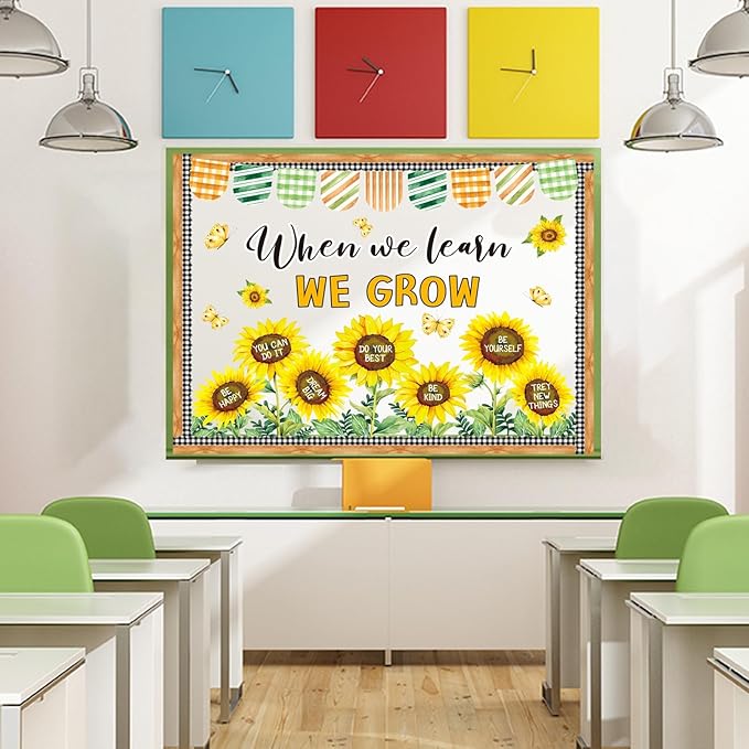 Spring Sunflower Bulletin Board Decorations Set with Borders Motivational Sunflowers Classroom Decor for Teachers Cute Wildflowers Positivity Cutouts for Class School Classroom Bulletin Board Decorati