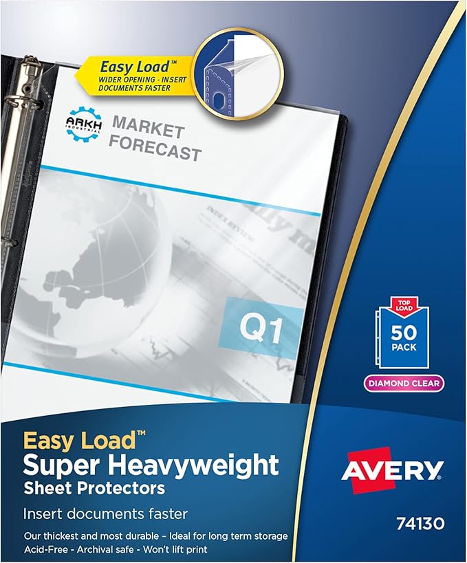 Avery Diamond Clear Super Heavyweight Sheet Protectors, Easy Load, 50 Document Protectors (74130)