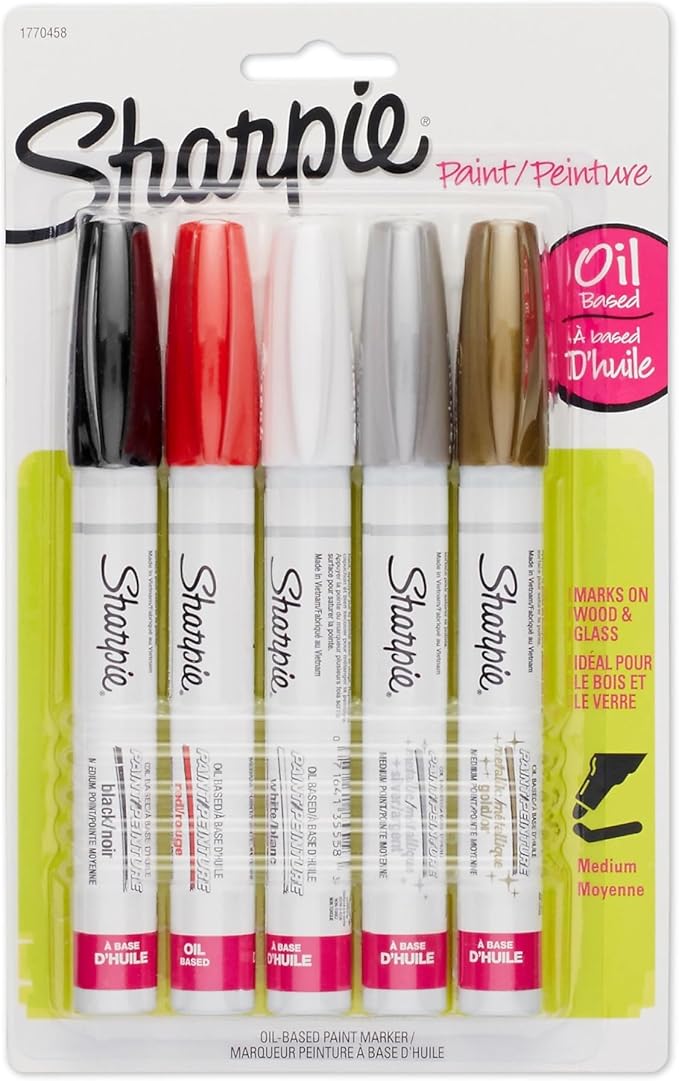Sharpie Oil-Based Paint Markers, Medium Point, Assorted & Metallic Colors, 5 Count - Great for Rock Painting