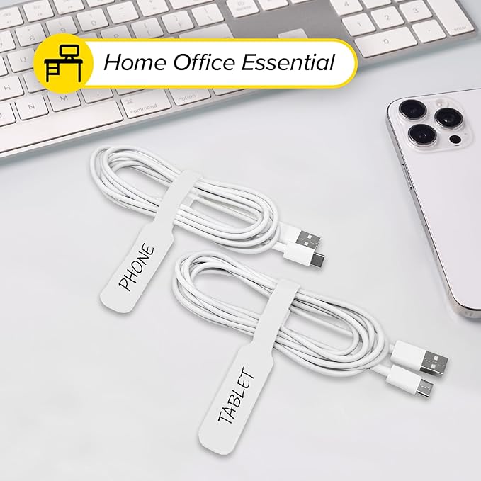 Wrap-It Storage Cable Labels - Large, White (30-Pack) Write On Cord Labels, Wire Tags for Cable Management and Organizer for Electronics, Computers and More