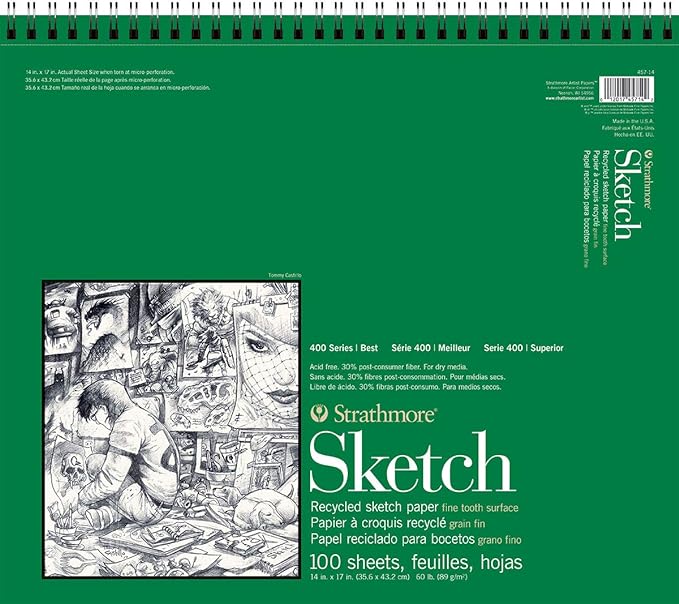 Strathmore 400 Series Sketch Pad, Recycled Paper, 14x17 inch, 100 Sheets - Artist Sketchbook for Drawing, Illustration, Art Class Students