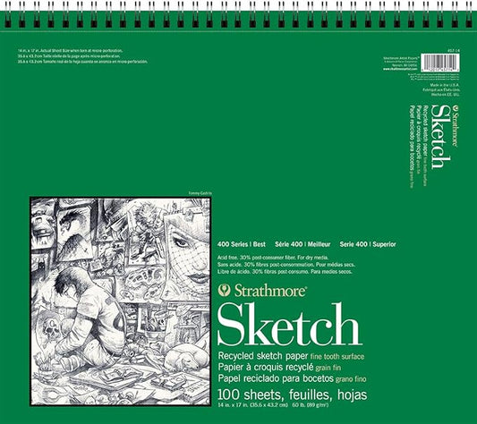 Strathmore 400 Series Sketch Pad, Recycled Paper, 14x17 inch, 100 Sheets - Artist Sketchbook for Drawing, Illustration, Art Class Students