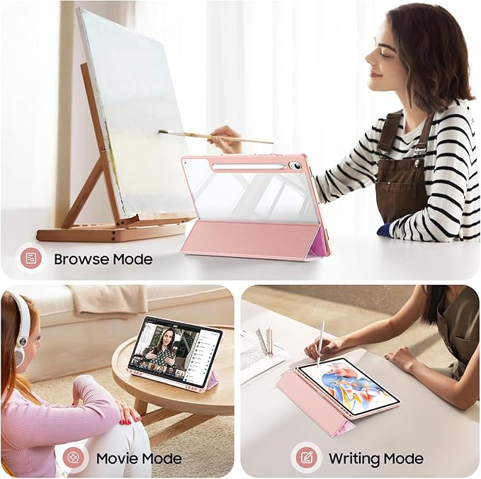 Fintie Hybrid Slim Case for Samsung Galaxy Tab S10 Lite/ S10 FE/ S9 FE 10.9 Inch/Tab S9 11 Inch with S Pen Holder, Shockproof Cover with Clear Transparent Back Shell, Auto Wake/Sleep, Dreamy Marble