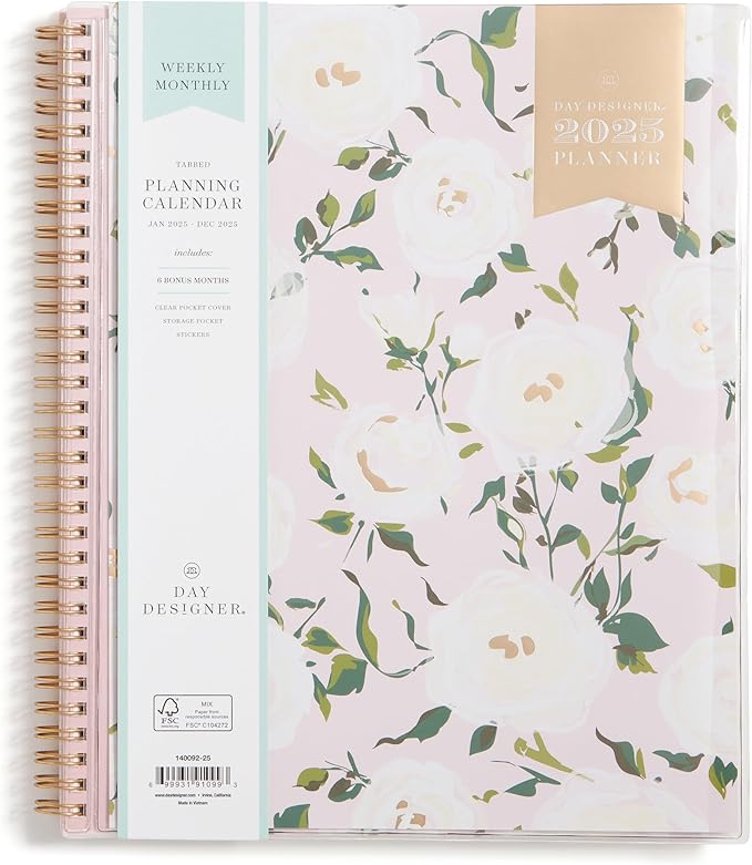 Blue Sky Planning Calendar, Day Designer Coming Up Roses, Weekly/Mnthly Layout, Safety Wirebound (Coming Up Roses- 2025, 8.5" x 11")