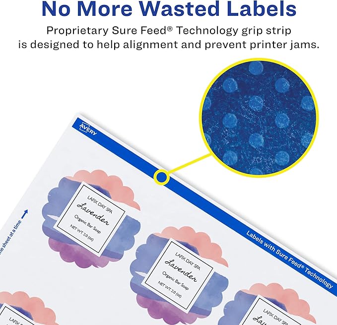 Avery Glossy White Round Scalloped Labels, Sure Feed Technology, 2.5" Diameter, 900 Glossy White Labels, Print-to-The-Edge, Permanent Adhesive, Laser/Inkjet Printable