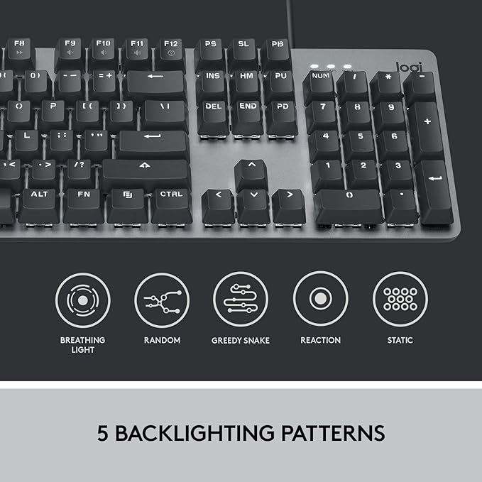 Logitech K845 Mechanical Illuminated Keyboard, Mechanical Switches, Strong Adjustable Tilt Legs, Full Size, Aluminum Top Case, 104 Keys, USB Corded, Windows (TTC Brown Switches)