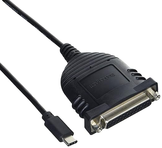 StarTech.com USB C to Parallel Printer Cable - DB25 Female Port for IEEE1284 Printers - Bus Powered - Printer Cable Adapter - USB to DB25 (ICUSBCPLLD25), Black, 6ft