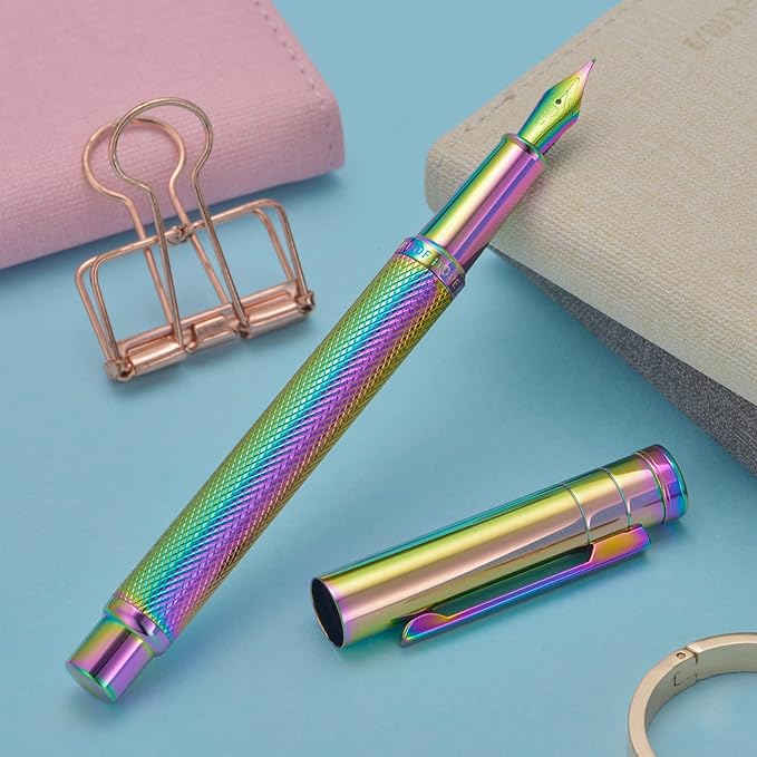 Asvine Hongdian Forest Fountain Pen Fine Nib Rainbow Color with Converter and Metal Pen Box Set