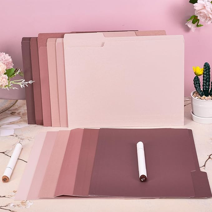 Whaline 24 Pack Dusty Pink File Folders Letter Size 6 Colors Gradient Pink File Pockets with 1/3 Cut Tab for Home Office Classroom Supplies, 8.9 x 11.6 Inch