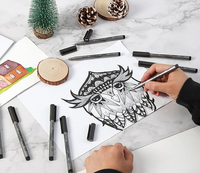 Precision Black Micro-Pen Fineliner Ink Pens, Waterproof Archival Ink, Drawing Pen, Artist Illustration Pens, Multiliner, for Art Watercolor, Sketching, Anime, Manga, Design, 9/Set(Black)