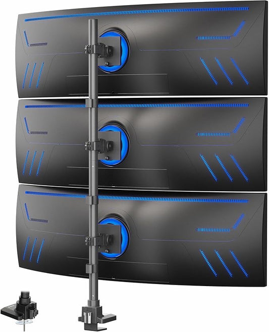 VIVO Vertically Stacked Triple Ultrawide Mount for up to 49 inch Screens, Heavy Duty Adjustable 3 Ultra-Wide Stand, 44 lbs Capacity Per Screen, Black, STAND-V300U