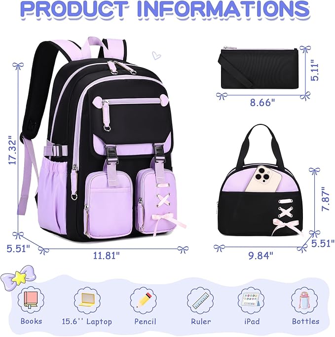 Kids Backpacks for Girls Teens Kawaii Bookbag for Elementary Primary Middle High School Daypack