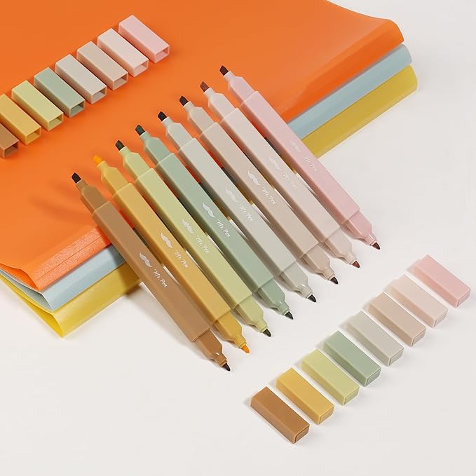 Mr. Pen- Dual Tip Aesthetic Highlighters, 8 pcs, Chisel & Fine Tips, Earthy Tones