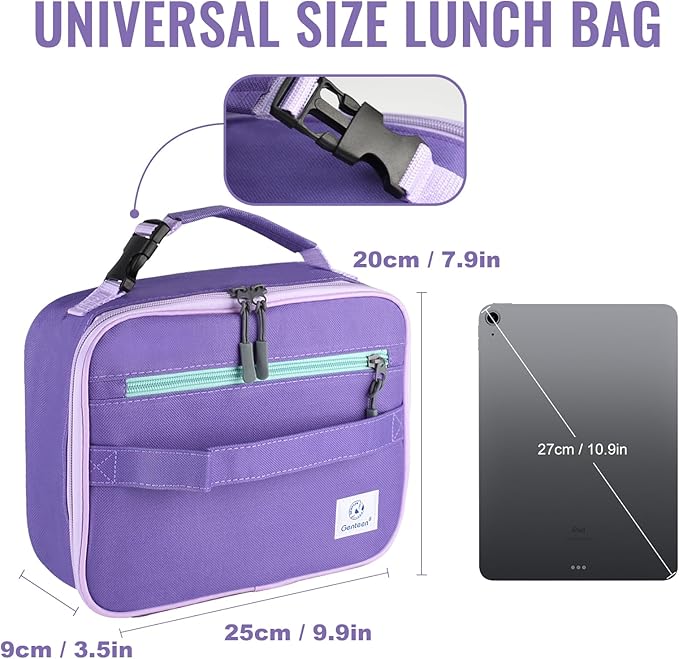 Genteen Lunch Box Lunch Bag for Kids Girls,Insulated Lunch Bag Women,Reusable Lunchbox for School,Work,Outdoor (Purple)