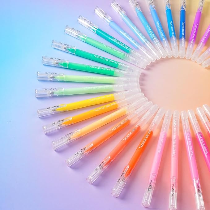 ROSYMENG 100 Colors Acrylic Gel Pens Set, Big-Capacity Ink Acrylic Paint Pen for Adults Coloring Books, Waterproof Paint Markers for Canvas, Rock, Wood, Drawing Doodling, Ceramic, Fabric, DIY Crafts