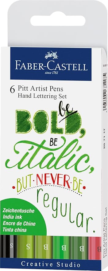 Faber-Castell Pitt Artist Pen Hand Lettering Set - 6 Modern Calligraphy and Lettering Markers in Assorted Nibs and Colors (Be Bold)