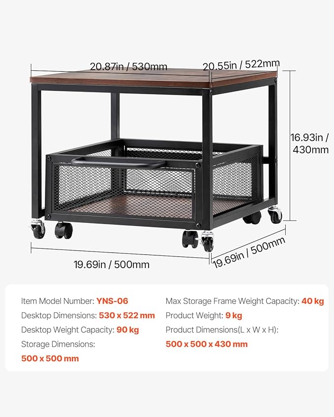 VEVOR Mini Fridge Stand with Storage, 198 lbs Mini Fridge Table with Movable Storage Cart & Swivel Wheels, Beverage Refrigerator Stand for Coffee Bar, Mini Fridge Organizer for Home Dorm, Dark Brown