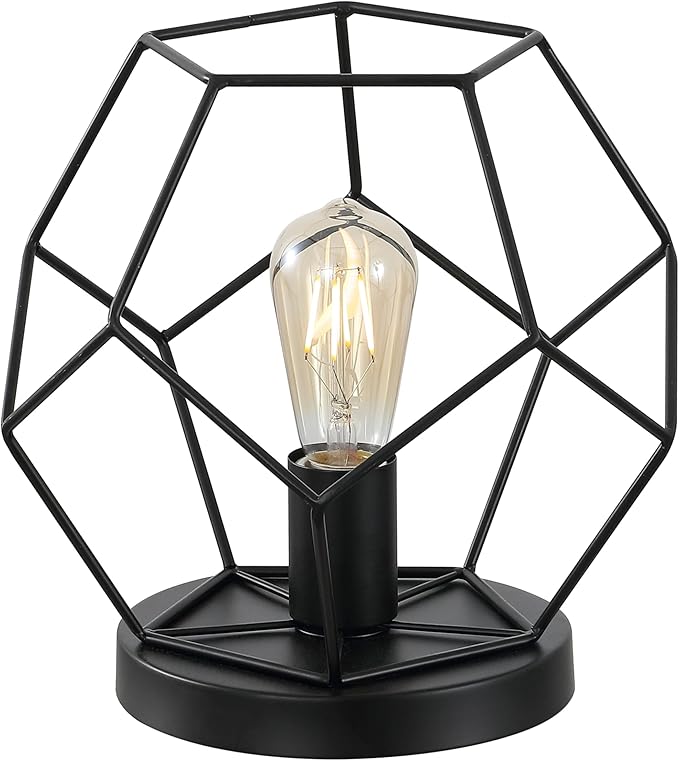 JONATHAN Y 10" Black Geometric Table Lamp, Midcentury Modern Metal Desk Lamp for Living Room Bedroom, White Marble Base, Glam Bedside Nightstand Light with LED Bulb (JYL1047B)