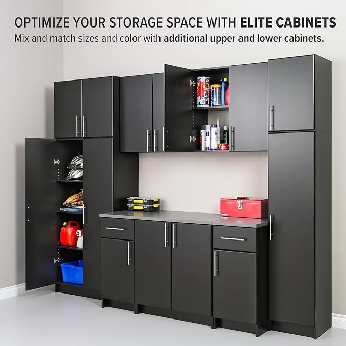 Prepac Elite 16” Wide Black Storage Cabinet with 2 Adjustable Shelves, Ideal for Bathroom, Pantry, Kitchen, Home Office, Laundry Organization, Good for Narrow Spaces 16”W x 65”H x 16”D, Black