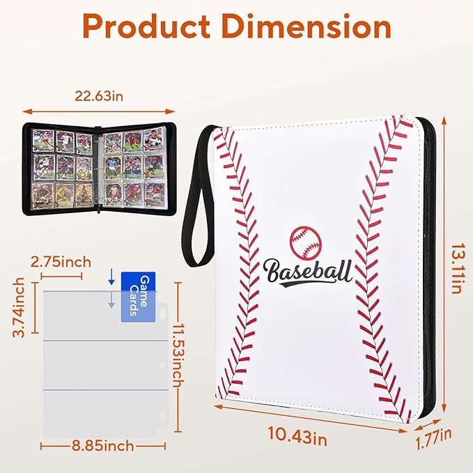 Baseball Card Binder 9 Pocket, 720 Pockets Trading Card Binder with Zipper, Portable Collector Card Album Storage Organizer for Sports Cards, Game Cards, Gifts for Kids