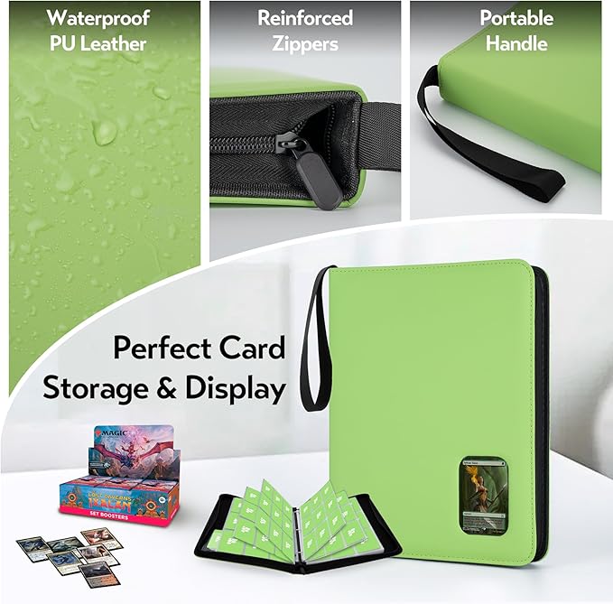 Card Binder 9 Pocket, Trading Card Binder with Clear Window Design, 720 Double Sided Pocket PU Collection Binder, Card Albums for MTG, TCG, and Sports Cards(Green Grass)