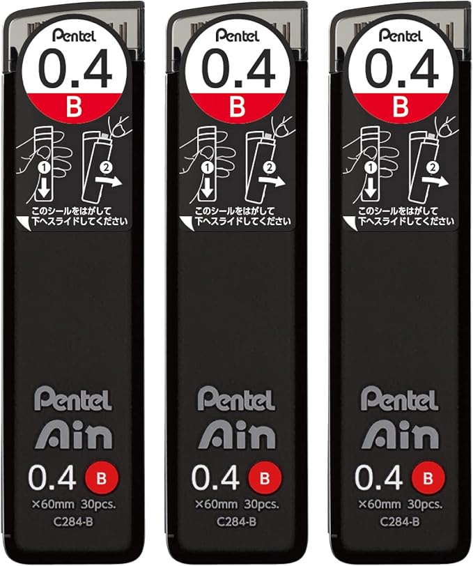 Pentel Ain AMZ-XC284B3P Mechanical Lead, 0.02 inches (0.4 mm), B, 3 Pieces