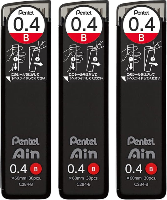 Pentel Ain AMZ-XC284B3P Mechanical Lead, 0.02 inches (0.4 mm), B, 3 Pieces