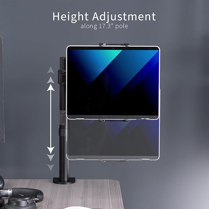 VIVO Universal Tablet Desk Mount, Single Arm Adapter for 2-in-1 Laptops, Holds up to 15.6 inch Portable Monitors Without VESA Holes, Fully Adjustable Stand, Black, STAND-V001UVM