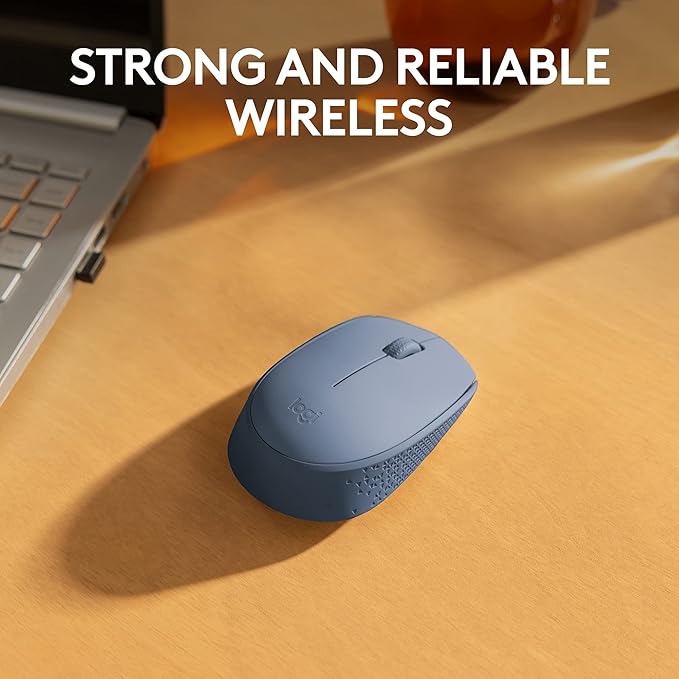 Logitech M170 Wireless Mouse for PC, Mac, Laptop, 2.4 GHz with USB Mini Receiver, Optical Tracking, 12-Months Battery Life, Ambidextrous - Blue Grey