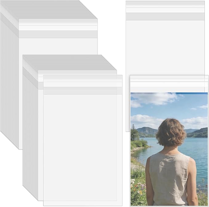 200 Pack Cellophane Bags Self Sealing, Resealable Clear Plastic Sleeves for 5 x 7 Inch Photos A6 A7 Paper Greeting Cards Postcards Art Prints Paintings Cookie Candy, 5-1/2 x 7-1/2 Inch