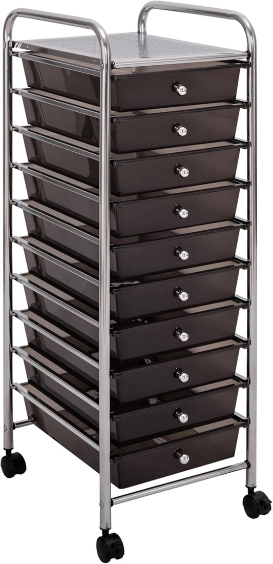 Seville Classics Rolling Utility Organizer Storage Cart, for Home Office, School, Classroom, Scrapbook, Hobby, Craft, 10 Drawer, Black