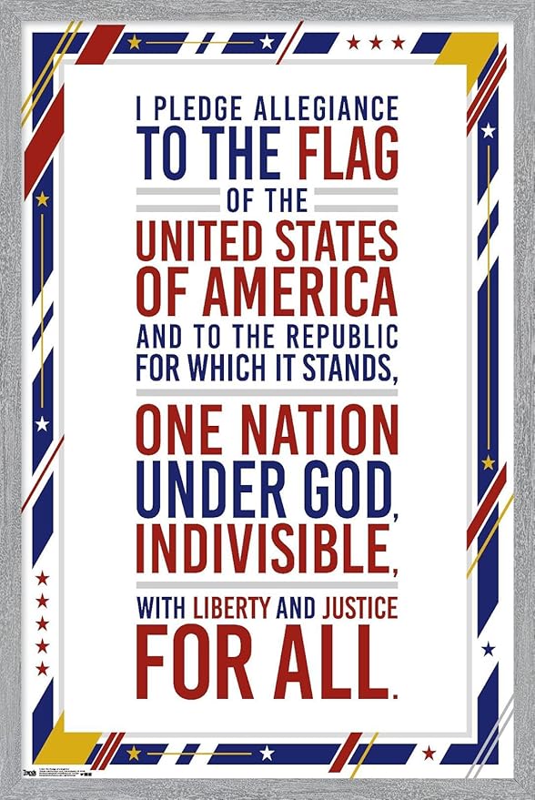 The United States Of America - Pledge Of Allegiance Wall Poster, 34L" x 22.4W", Gray Framed Version