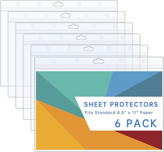 AKONEGE 6PCS Hard Sheet Protectors 8.5x11 Waterproof Resealable Zip Paper Page Protectors Clear Rigid Plastic Sleeves for Photos Certificate, Heavy Duty Document Holder Wall Sign Holder, Horizontal
