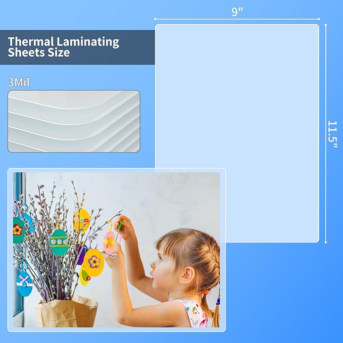 Thermal Laminating Sheets, 9” x 11.5” Laminating Sheets, 3 Mil Thickness Clear Laminating Pouches, Compatible Thermal Laminators, 50 Packs.