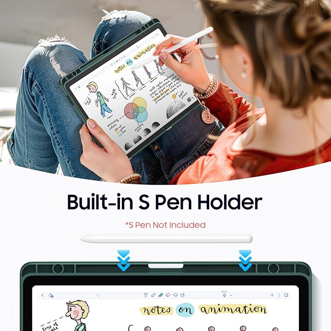 Fintie Hybrid Slim Case for Samsung Galaxy Tab S10 Lite/ S10 FE/ S9 FE 10.9 Inch/Tab S9 11 Inch with S Pen Holder, Shockproof Cover with Clear Transparent Back Shell, Auto Wake/Sleep, Midnight Green