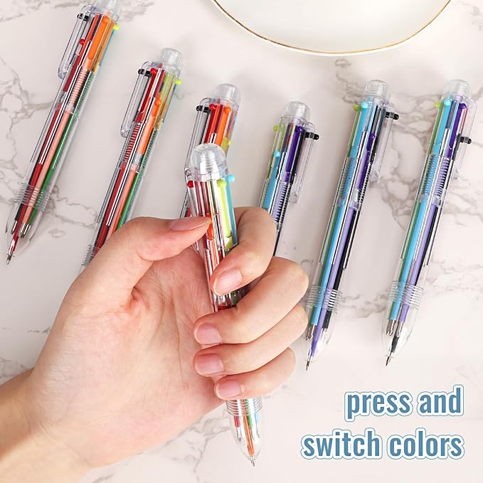 JPSOR 48 Pack Multicolor Pen for Kids 6-in-1, Transparent Barrel Pen 6-Color 0.5mm Retractable Ballpoint Pens for Office School Supplies Students Gift