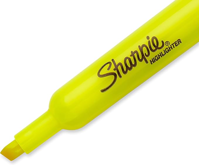 Sharpie Tank Style Highlighters, Chisel Tip, Fluorescent Yellow, 24 Count